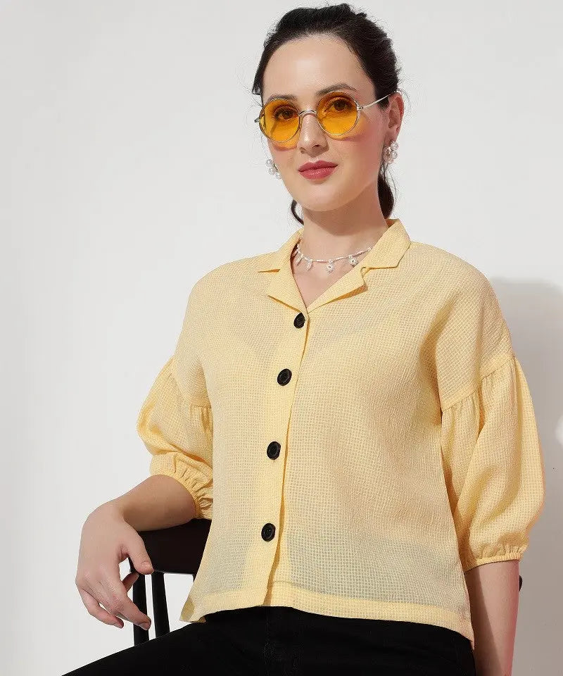 Peach Yellow Georgette Casual Women's Shirt Desi Soul