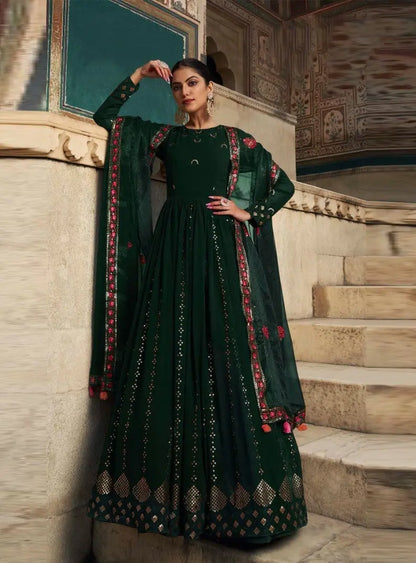 Green Women's Gown With Green Stylish Dupatta Desi Soul