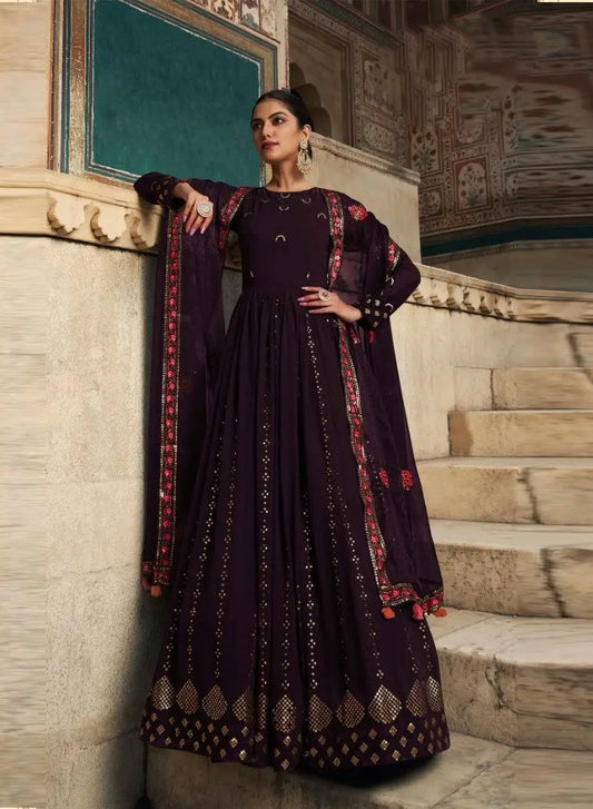 Purple Women's Gown With Purple  Stylish Dupatta Desi Soul