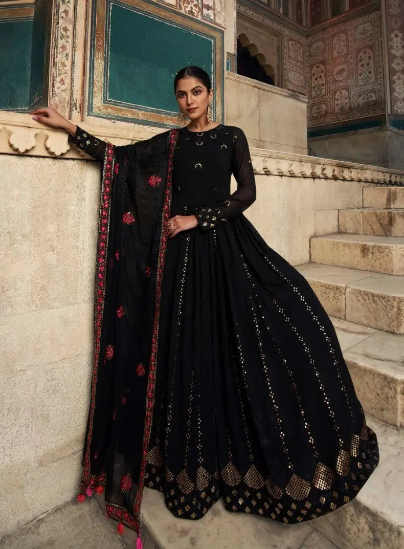 Black Women's Gown With Black Stylish Dupatta Desi Soul