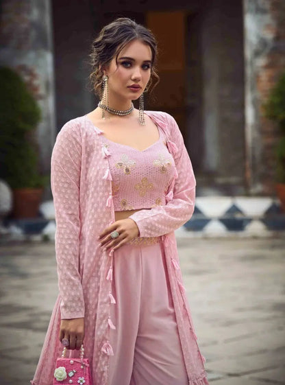 Dusty Pink Classy Indo Western With Stylish Koti - Let Us Vogue