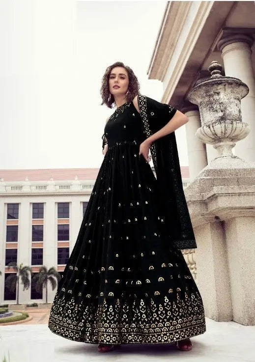 Black Wedding Wear Women's Gown With Stylish Dupatta Desi Soul