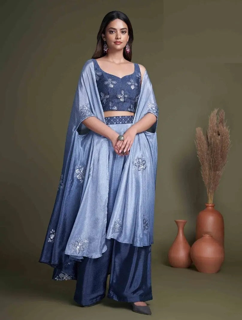 Navy Blue Classy Indo Western With Stylish Koti - Let Us Vogue