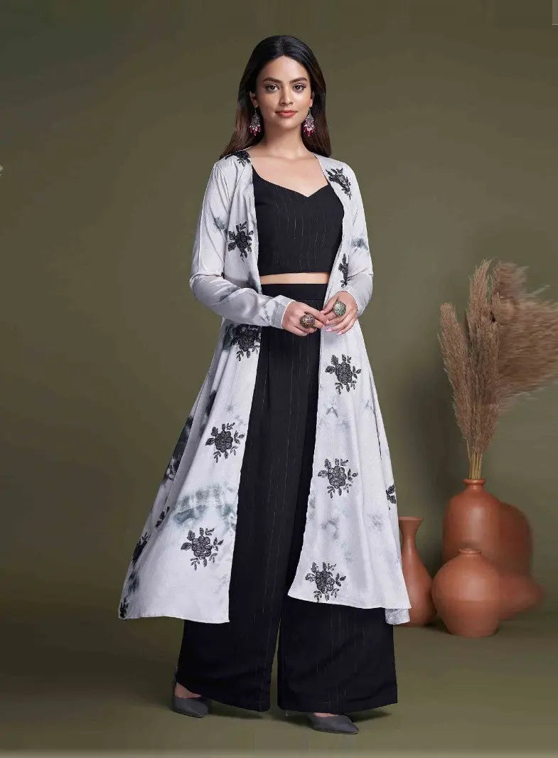 Black And White Classy Indo Western With Stylish Koti - Let Us Vogue