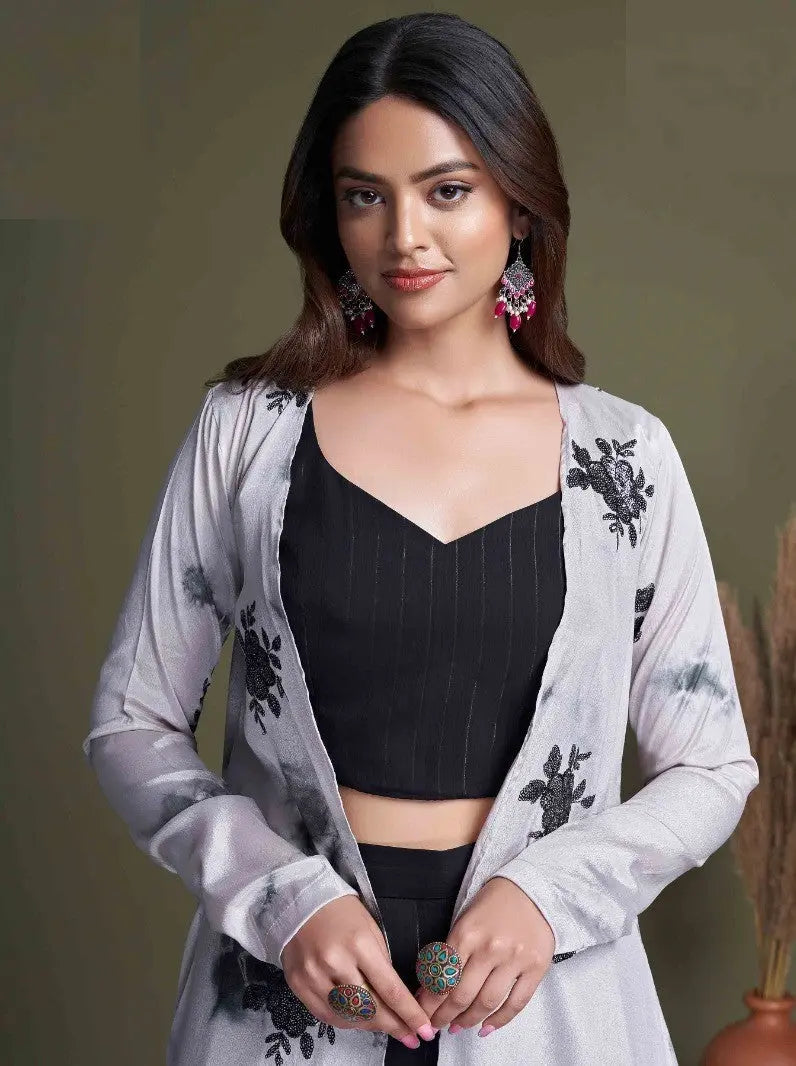 Black And White Classy Indo Western With Stylish Koti - Let Us Vogue