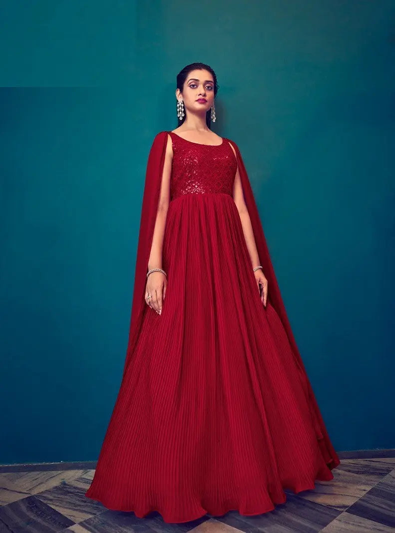 Wine Red Party Style Gown For Women Desi Soul