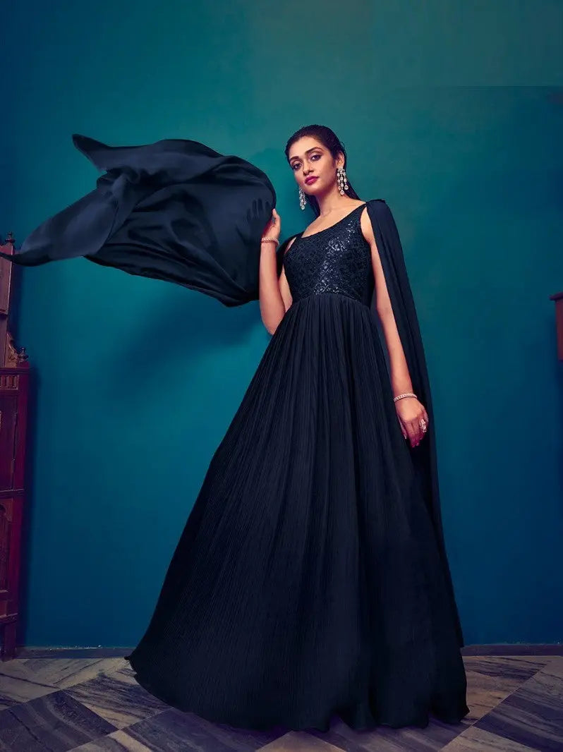 Navy Blue Party Style Gown For Women Desi Soul