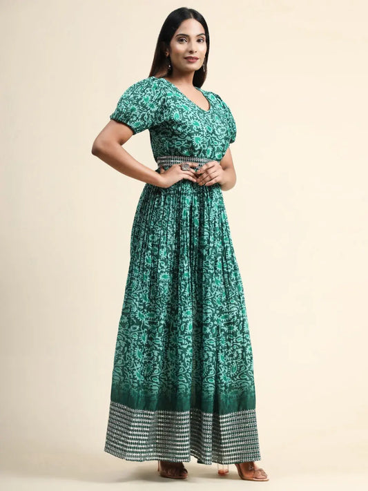 Dark Green Organza Long Gown For Women Desi Soul