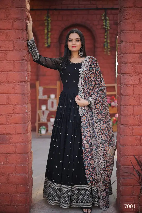 Black Color Embroidery And Zari Sequins work Party Wear Gown Desi Soul