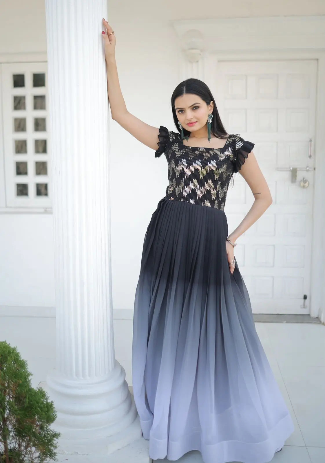 Black Color Embroidery And Zari Sequins work Party Wear Gown Desi Soul