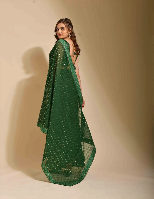 Green Georgette with Flower Foil Print Saree Desi Soul