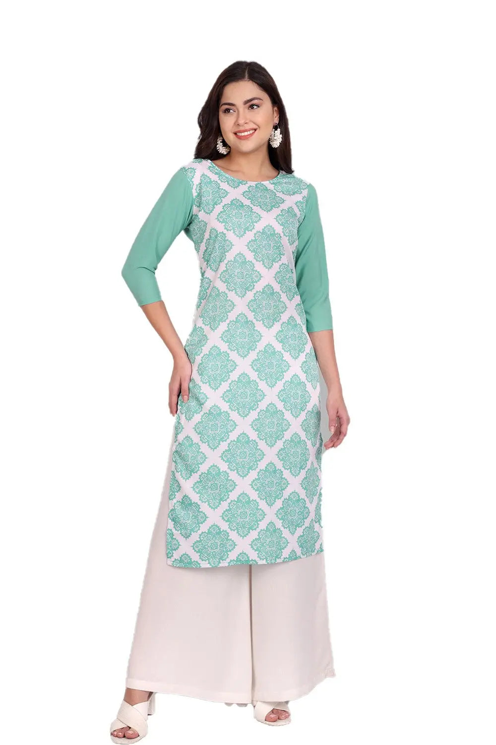 Women's Rama Colour Printed Crepe Straight Kurti Desi Soul