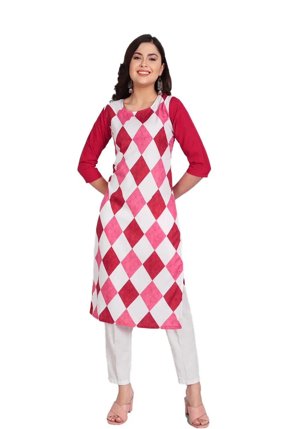 Women's Pink Colour Printed Crepe Straight Kurti Desi Soul