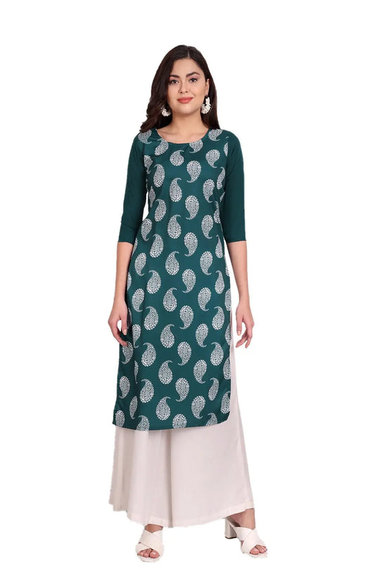 Women's Green Colour Printed Crepe Straight Kurti Desi Soul