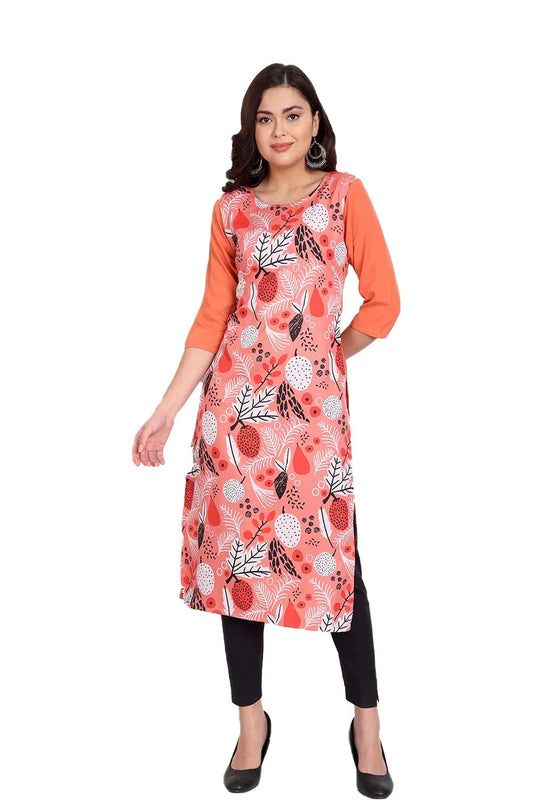 Women's Orange Colour Printed Crepe Straight Kurti Desi Soul