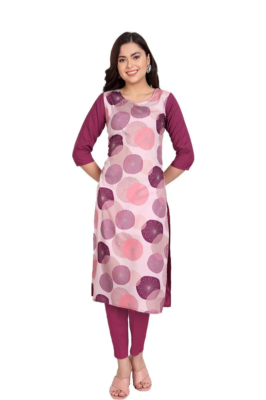 Women's Purple Colour Printed Crepe Straight Kurti Desi Soul