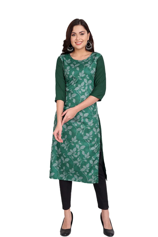 Women's Green Colour Printed Crepe Straight Kurti Desi Soul