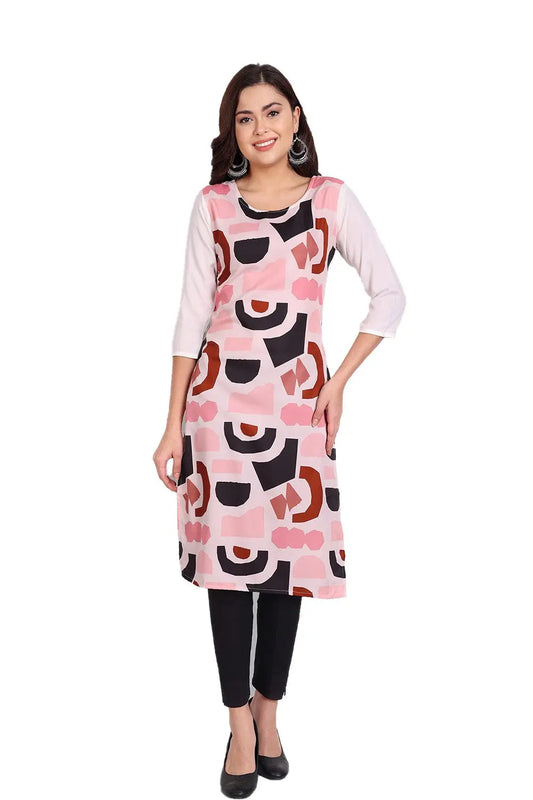 Women's Baby Pink Colour Printed Crepe Straight Kurti Desi Soul