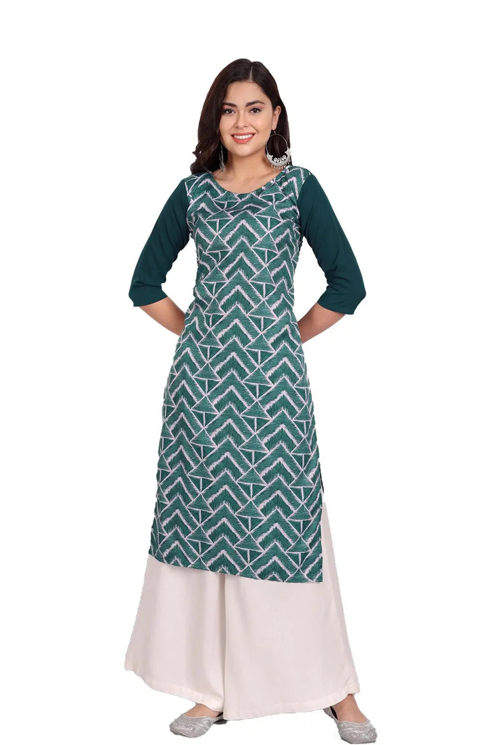 Women's Green Colour Printed Crepe Straight Kurti Desi Soul