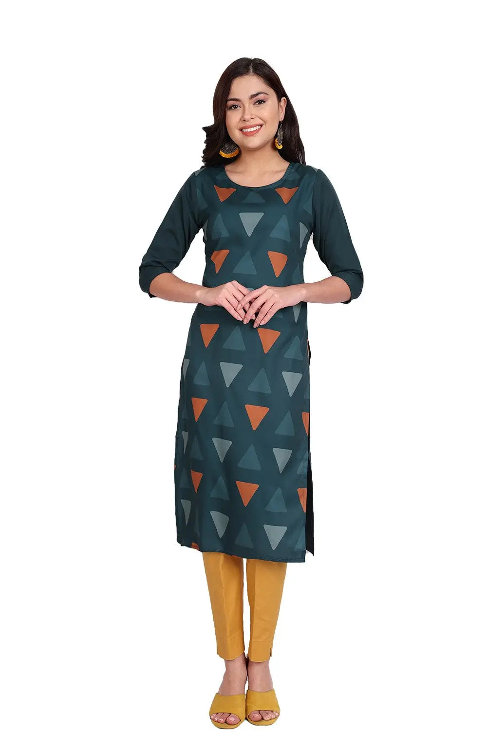 Women's Dark Green Colour Printed Crepe Straight Kurti Desi Soul