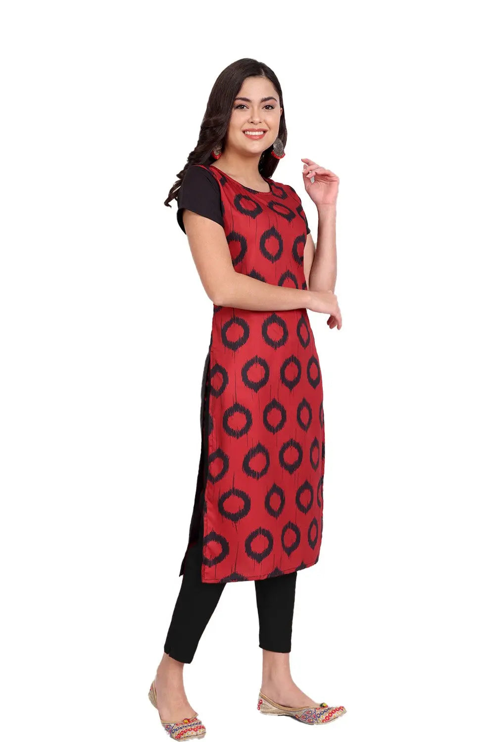 Women's Red Colour Printed Crepe Straight Kurti Desi Soul