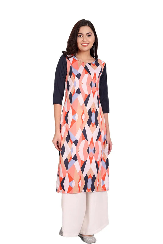 Women's Multicolor Colour Printed Crepe Straight Kurti Desi Soul