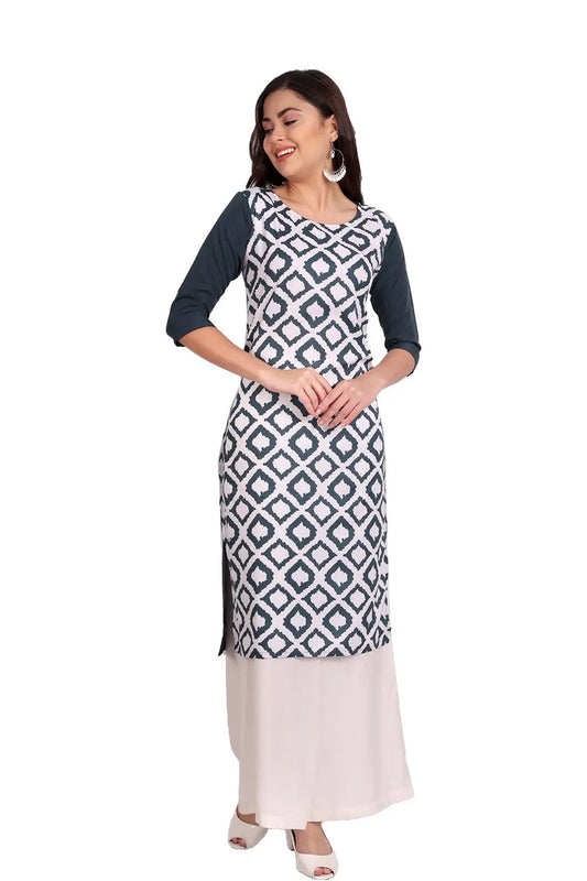 Women's White Colour Printed Crepe Straight Kurti Desi Soul