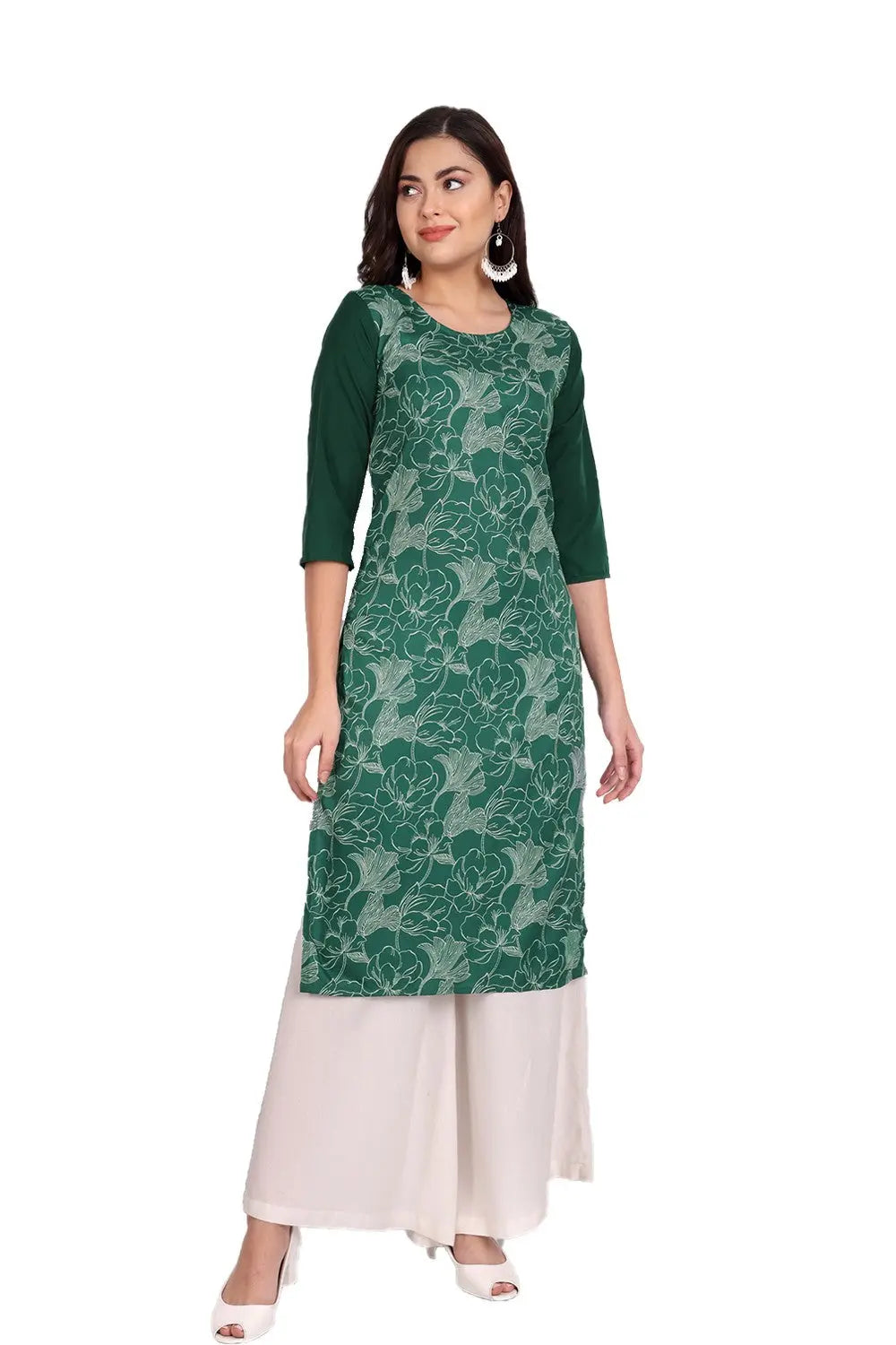 Women's Green Colour Printed Crepe Straight Kurti Desi Soul