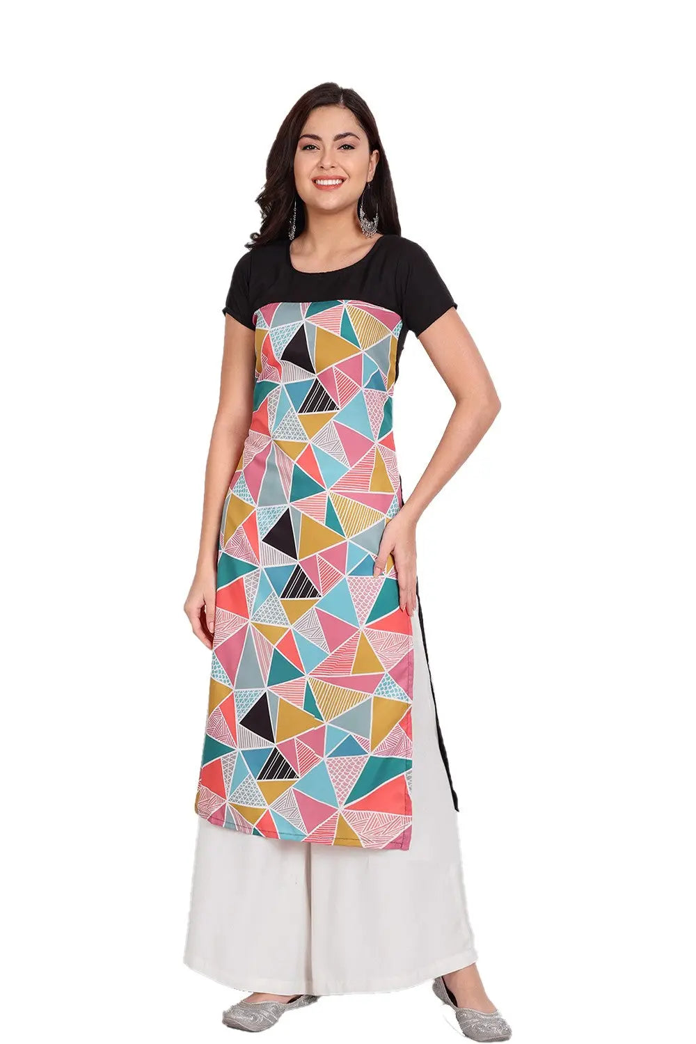 Women's Multicolor Colour Printed Crepe Straight Kurti Desi Soul