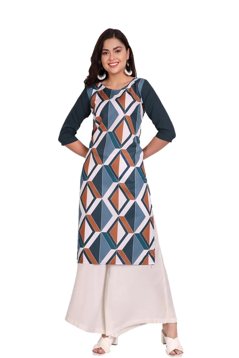 Women's Grey Colour Printed Crepe Straight Kurti Desi Soul