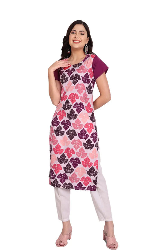 Women's Pink Colour Printed Crepe Straight Kurti Desi Soul