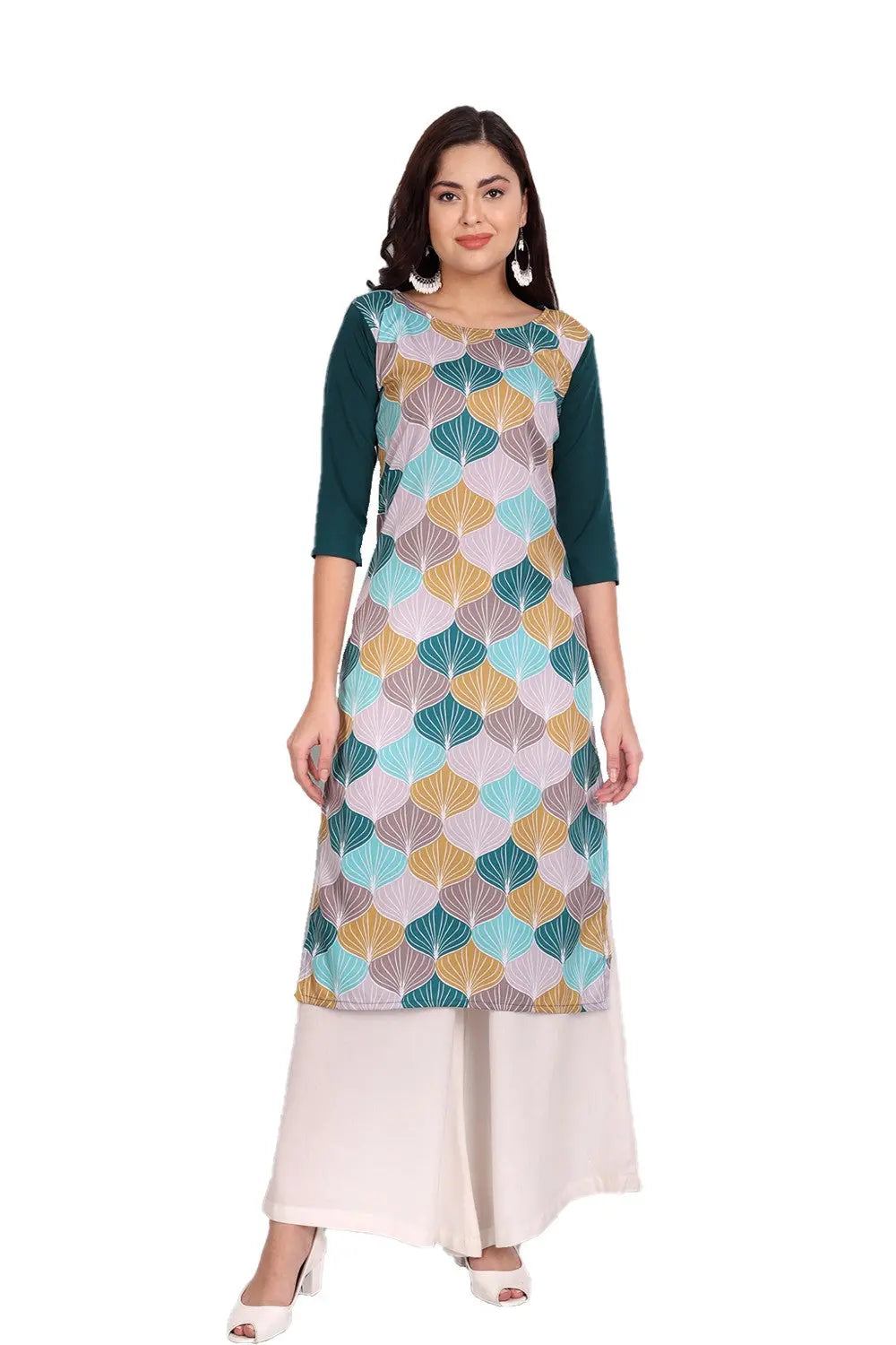 Women's Green Colour Printed Crepe Straight Kurti Desi Soul