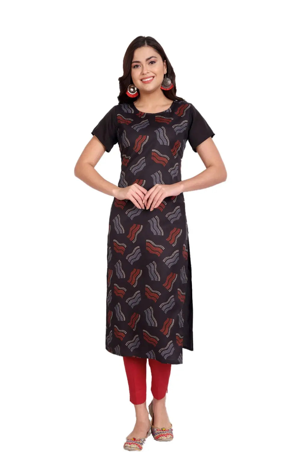 Women's Coffee Colour Printed Crepe Straight Kurti Desi Soul