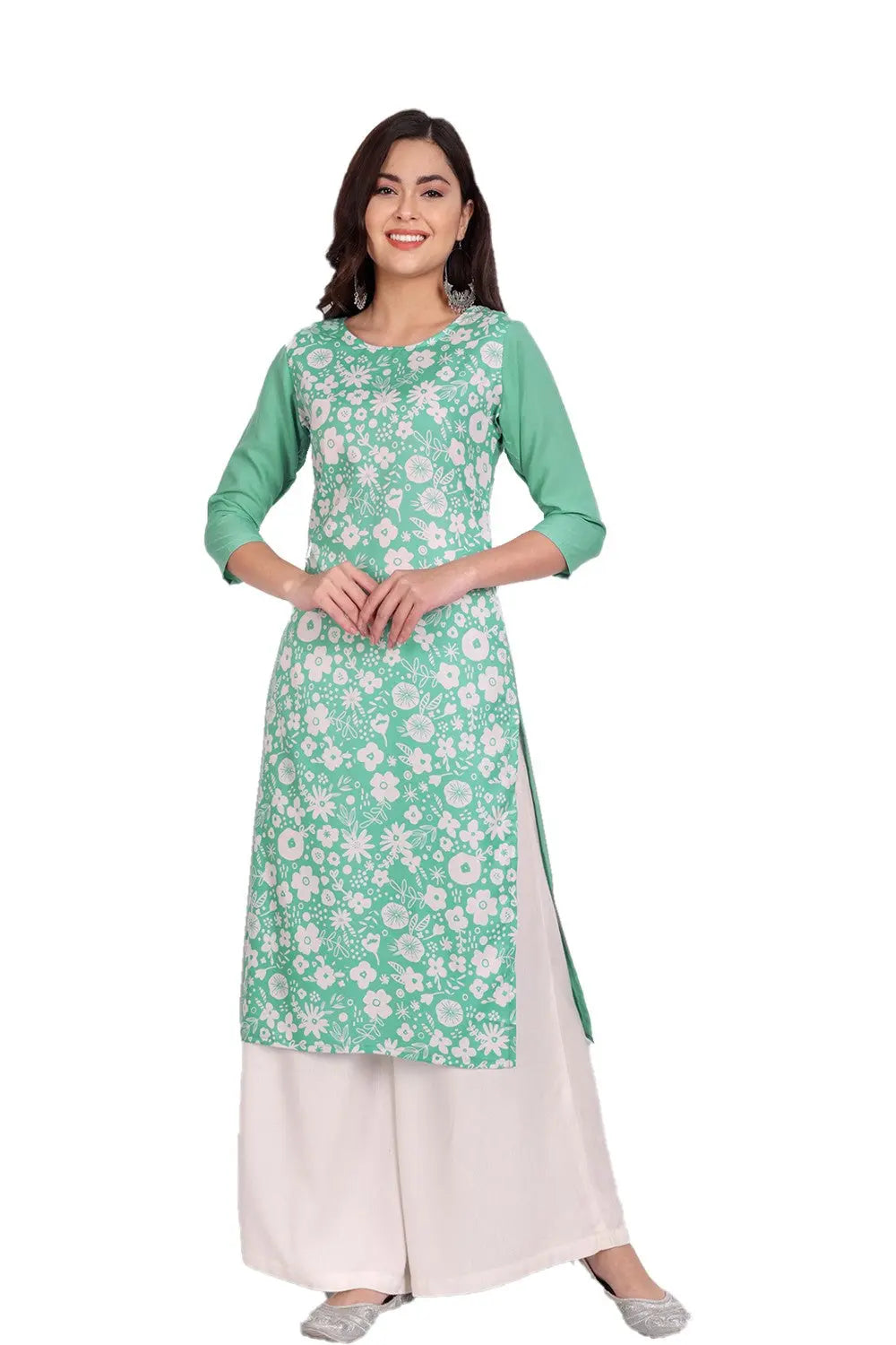 Women's Rama Colour Printed Crepe Straight Kurti Desi Soul