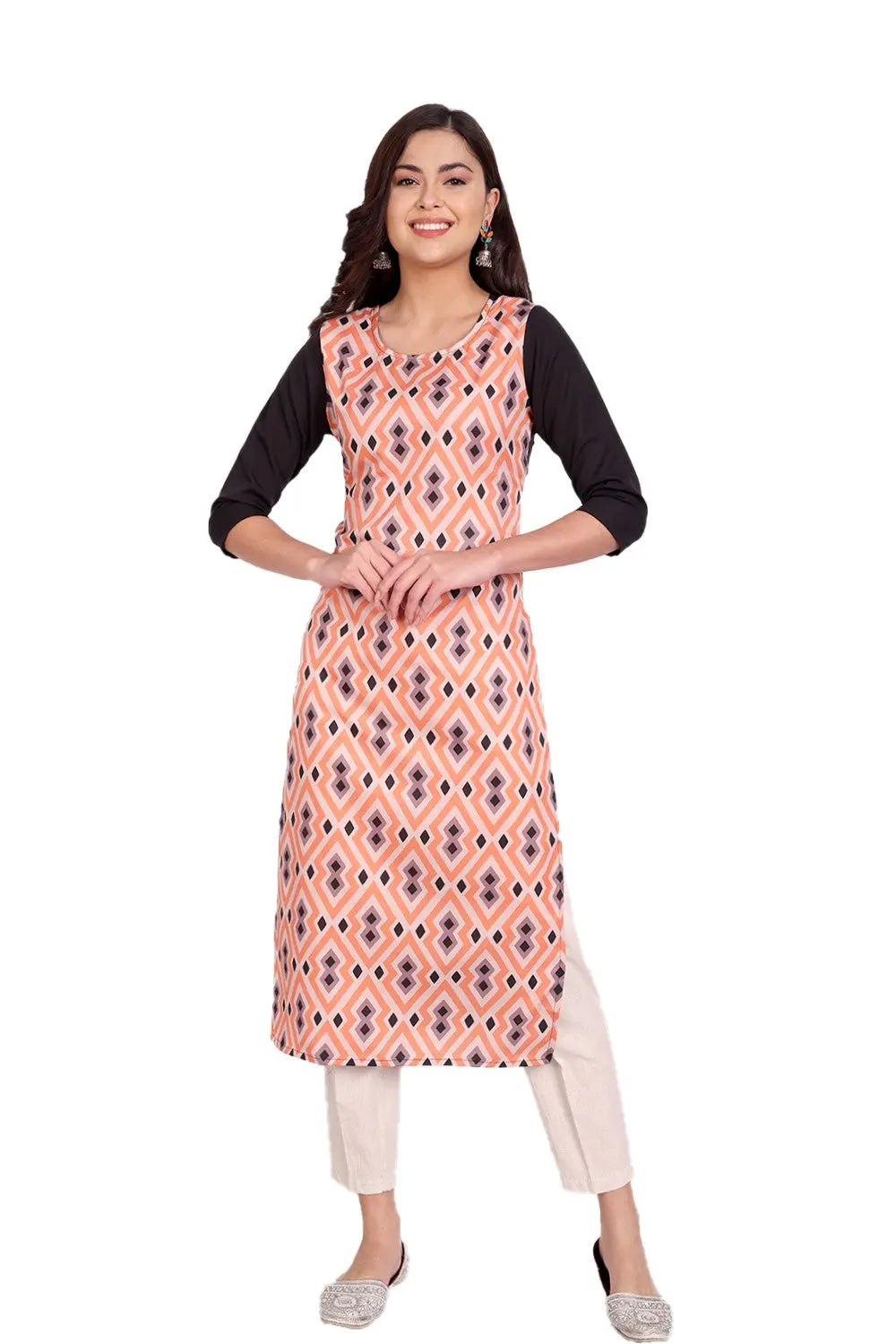 Women's Pink Colour Printed Crepe Straight Kurti Desi Soul