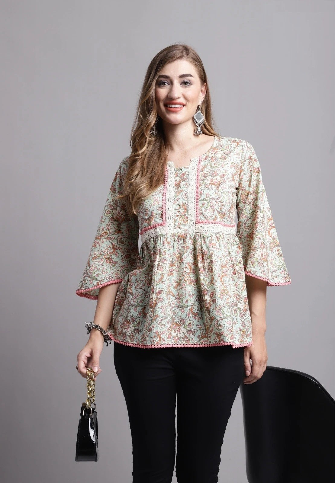 Floral Printed Cambric Printed Cotton Top Desi Soul