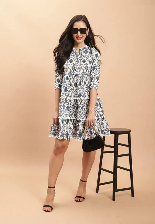 White Patola Print Stylish Tunic Tops For Women Desi Soul