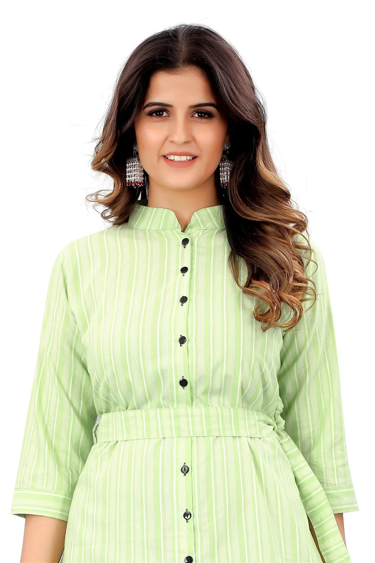 Light Green Colour Cotton Printed Casual Wear Dress Desi Soul