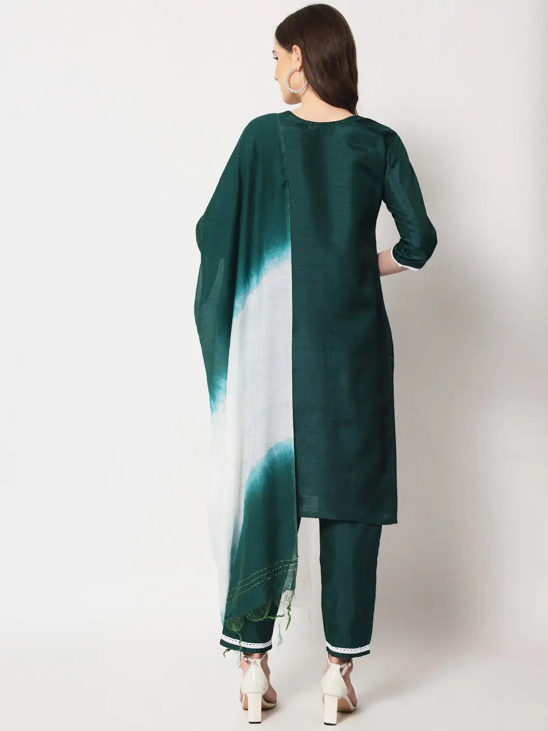 Green Colour South Silk Embroidery Work Casual Wear Kurta Pant Dupatta Set Desi Soul