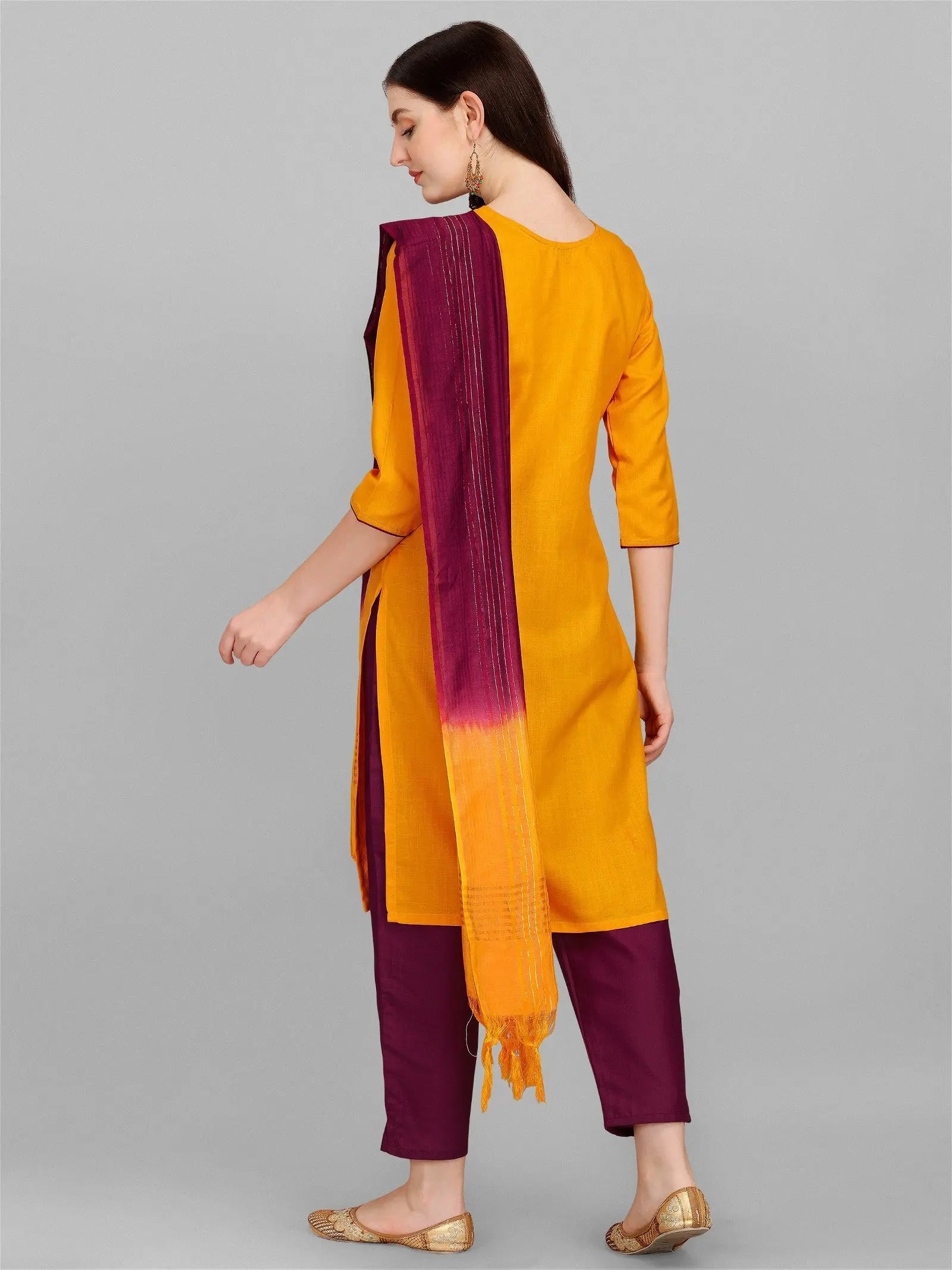 Yellow Colour Slub Cotton Embroidery Work Casual Wear Kurta Pant Dupatta Set Desi Soul