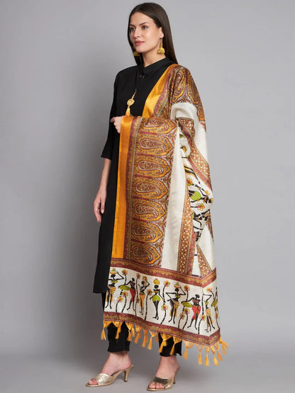 Black Colour Cotton Printed Dupatta With Kurta Pant Set Desi Soul