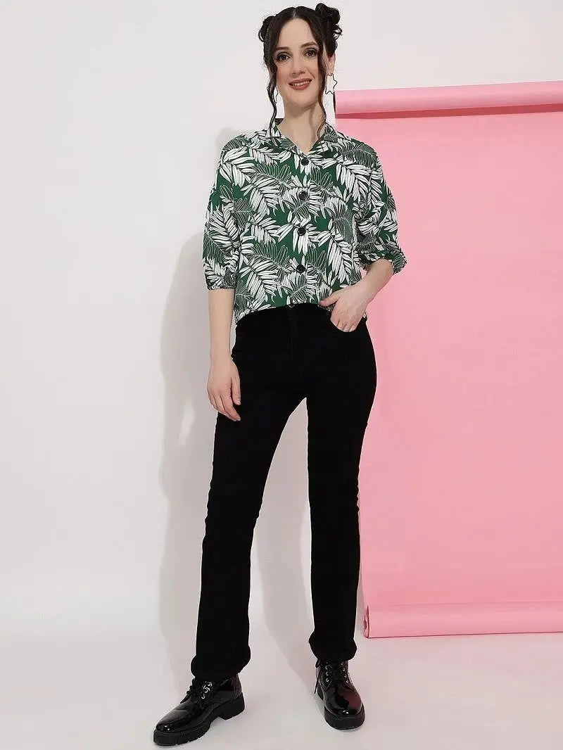 Green Colour Casual Wear Crepe Printed Shirt For Women Desi Soul