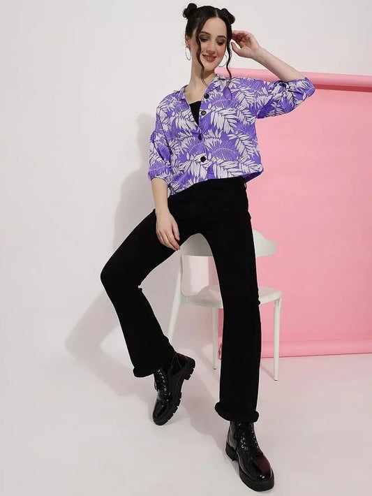 Purple Colour Casual Wear Crepe Printed Shirt For Women Desi Soul