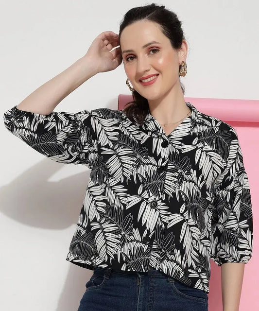 Black Colour Casual Wear Crepe Printed Shirt For Women Desi Soul