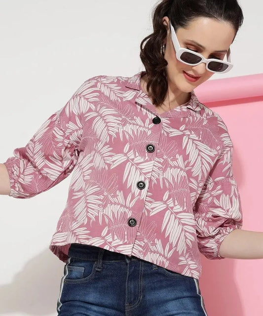 Pink Colour Casual Wear Crepe Printed Shirt For Women Desi Soul