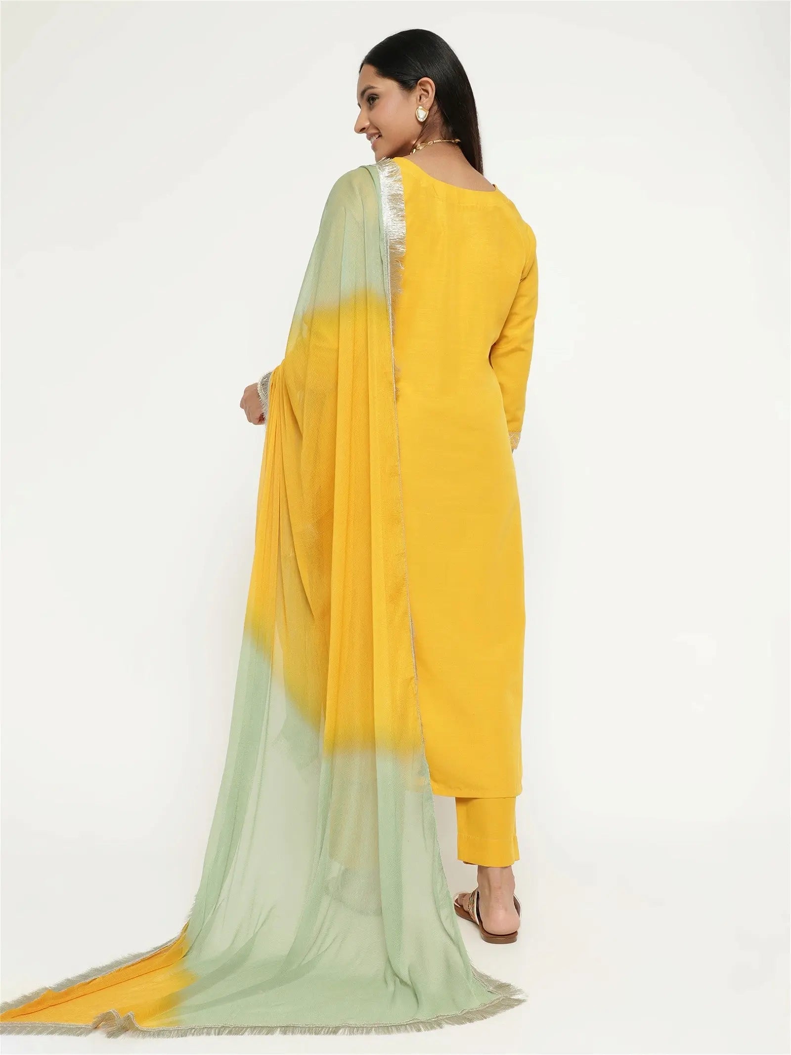 Yellow Colour Blend Silk Embroidery Work Party Wear Kurta Pant Dupatta Set Desi Soul