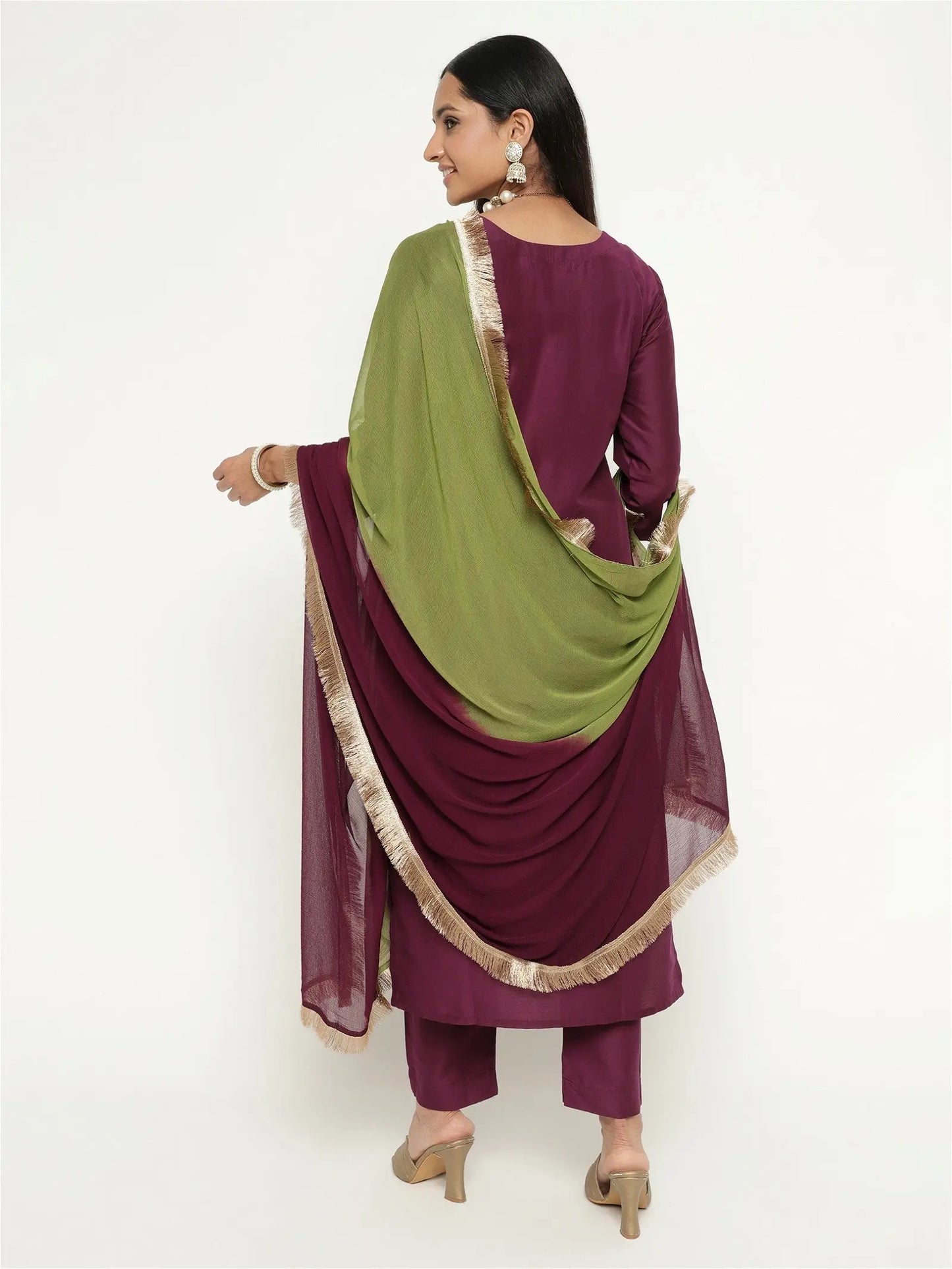 Wine Colour Blend Silk Embroidery Work Party Wear Kurta Pant Dupatta Set Desi Soul