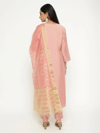 Pink Colour Blend Silk Embroidery Work Party Wear Kurta Pant Dupatta Set Desi Soul