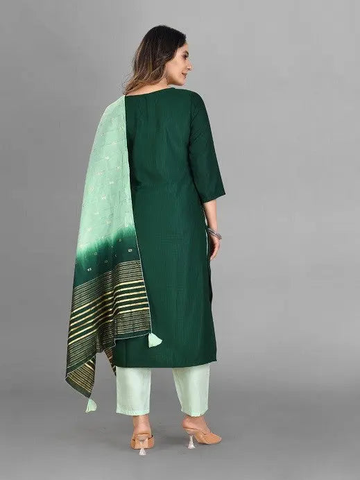 Green Party Wear Embroidery Worked Kurta With Pant And Duppata Set Desi Soul