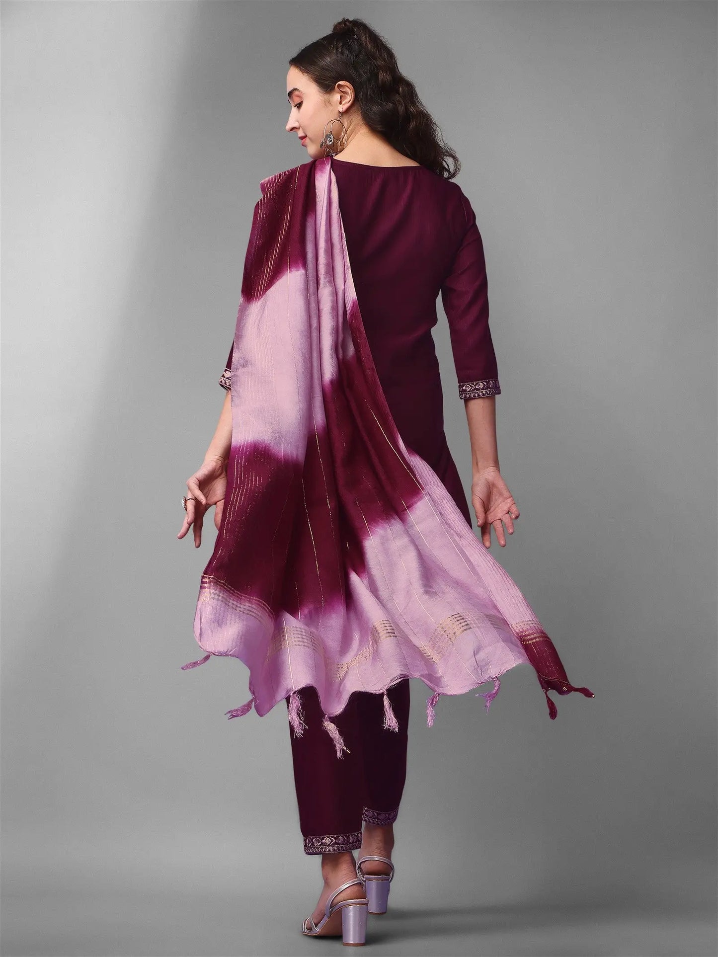 Purple Party Wear Embroidery Worked Kurta With Pant And Duppata Set Desi Soul